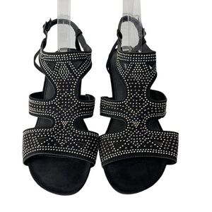 Cloudwalkers Lynn Black Faux Suede Studded Wedge Heel Sandals Size 8.5 W
